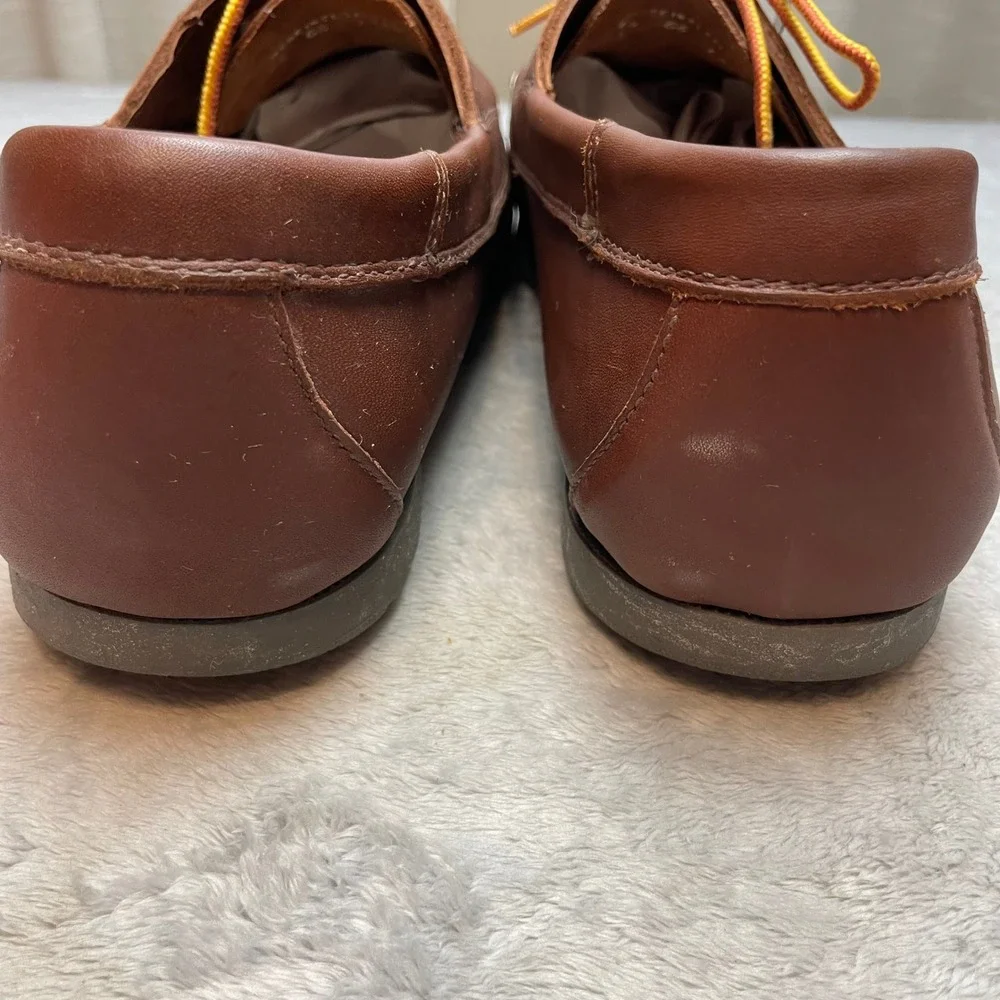 LL Bean Mens Blucher Moccasin Boat Shoes Sz 14 Brown Leather Hand Sewn 137102